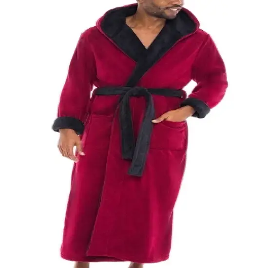 Men's Classic Winter Robe, Full Length Hooded Bathrobe, Cozy Plush Fleece image {24}