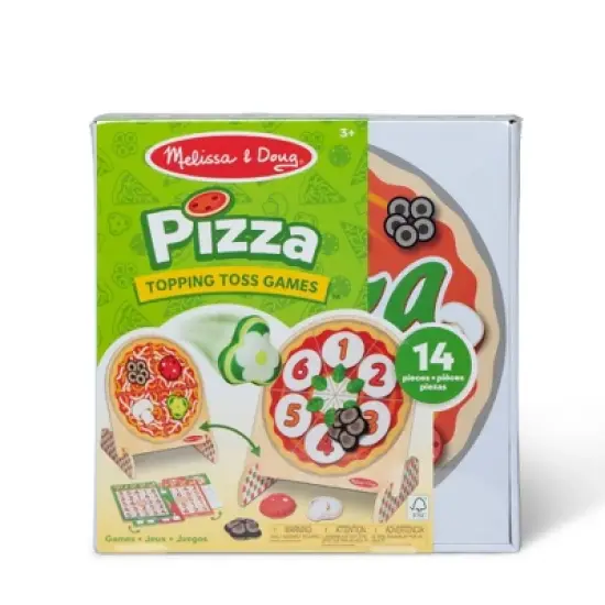 Melissa & Doug Wooden Double-Sided Pizza Topping Toss Games Bean Bag Target Game, Bingo, Tic-Tac-Toe, Matching, Number image {2}