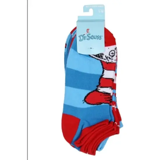 Dr. Seuss Socks Adult Cat In The Hat Thing 1 Thing 2 Low Cut Ankle Socks 5 Pack Multicoloured image {2}