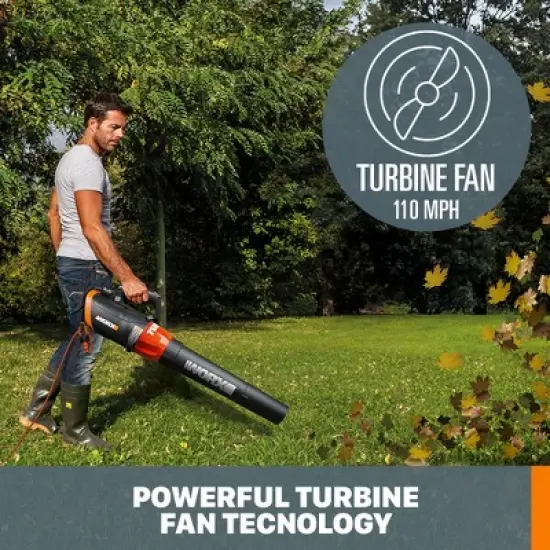 Worx WG520 12 Amp TURBINE 600 Electric Leaf Blower image {4}