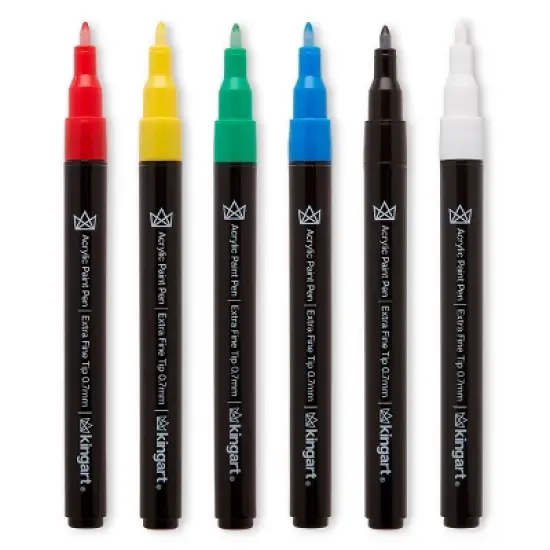 KINGART Acrylic Paint Pens Extra Fine 6 Primary Colors image {1}