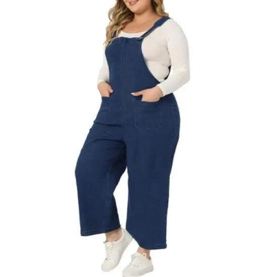 Agnes Orinda Women's Plus Size Denim Bib Classic Adjustable Straps Pockets Jean Jumpsuit image {2}