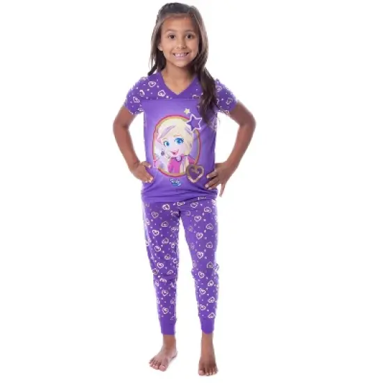 Polly Pocket Girls' Animated Series Heart Shirt Pants Jogger Pajama Set Purple image {3}