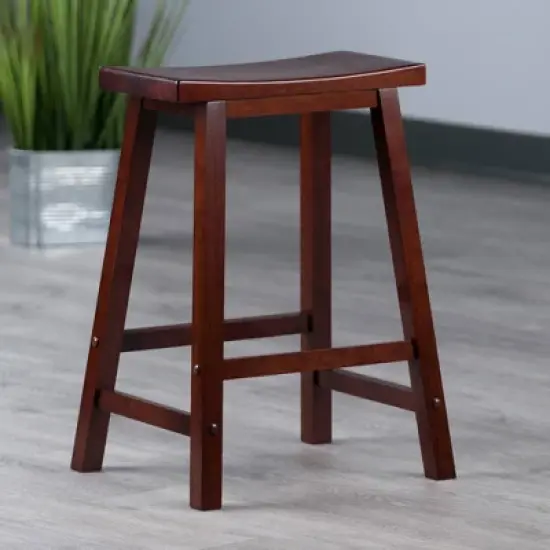 Saddle Seat 24" Counter Height Barstool Hardwood/Walnut - Winsome image {6}