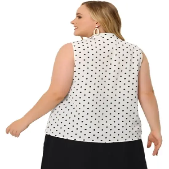 Agnes Orinda Women's Plus Size Elegant Formal Polka Dots Sleeveless Tie Neck Tank Top image {3}