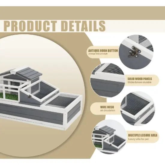 KWPZQEB 3- Room Tortoise House Habitat with Balcony & 2 Stories, Wooden Tortoise Enclosure with Ladder, Tray&pound;&not;Large Reptile Cage for Indoor, Outdoor image {5}