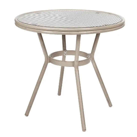 Merrick Lane Mael Bistro Style Table with Glass Top, Textilene, 2 Stack Chairs, and Bamboo Finished Metal Frame for Indoor/Outdoor Use image {6}