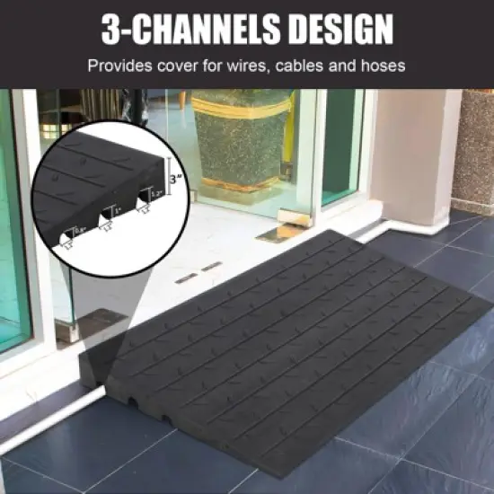 Threshold Ramp, Rubber Ramp - 3" Heavy Duty 2500LB Capacity, Non-Slip with 3-Channel Cord Cover (24"x42"x3") for Wheelchairs, Doorways, Driveways image {2}