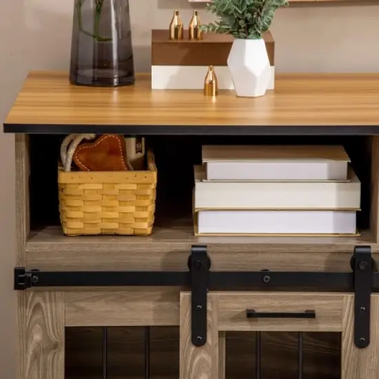 PawHut Dog Crate Furniture for Large Dogs, Double Dog Kennel for Small Dogs with Shelves, Sliding Doors image {5}