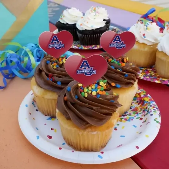 American University Primary Logo Heart Love Cupcake Picks Toppers Decoration Set of 6 image {3}