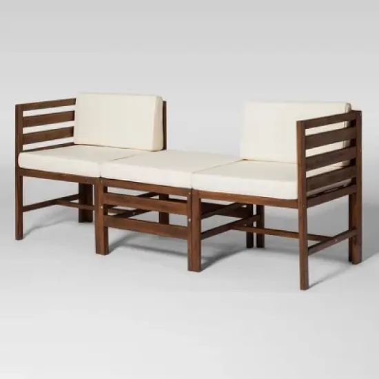 3pc Modular Acacia Wood Patio Chat Set with Cushions - Saracina Home image {20}
