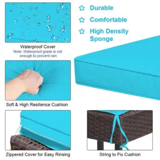 Costway 3PCS Patio Rattan Wicker Bar Table Stools Dining Set Cushioned Chairs Turquoise image {5}