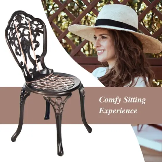 Costway 3PCS Patio Bistro Set Round Table Chairs All Weather Cast Aluminum Yard image {7}