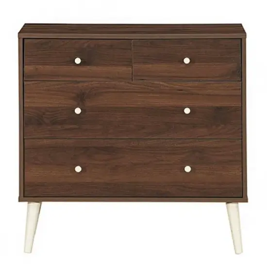 Costway 4-Drawer Dresser Chest Cabinet Storage Organizer Rubber Leg W/Rail Walnut Finish image {8}