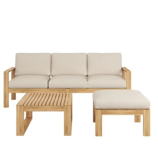 FIONECA 3-Piece Outdoor Acacia Wood Sectional Sofa Set with Cushions image {6}