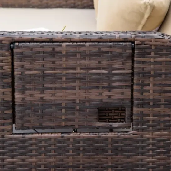 Outsunny Patio Wicker Loveseat Sofa Set, Outdoor PE Rattan Garden Assembled Sun Lounger Daybed Furniture, w/ Storage Ottoman & Side Tables/ Drink Trays for Poolside, Porch, Backyard image {4}