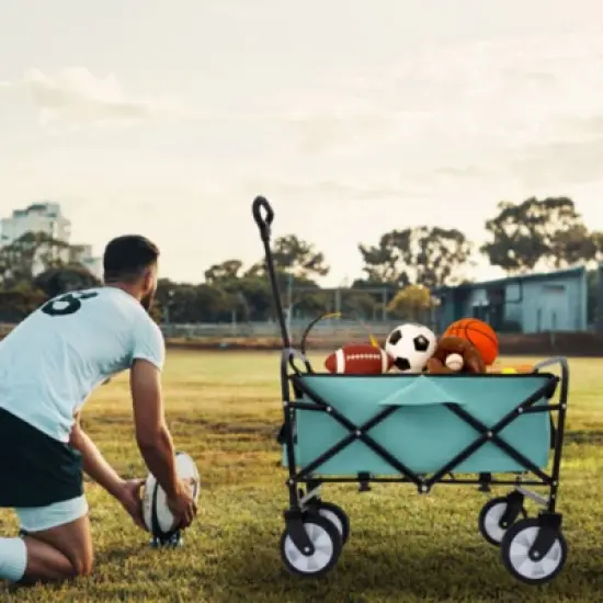 FURNIinspire Outdoor Serving Carts Fish 250L Collapsible Wagon Beach Wagon with Big Wheels for Camping, Sports, Blue, 25.98"*17.32"*37.4" image {4}