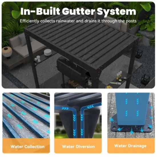 EROMMY 8 Ft. W X 5 Ft. D Pergola with Canopy, Aluminum Louvered-Top Grill Gazebo, Outdoor BBQ Gazebo with Built-In Gutter System image {3}