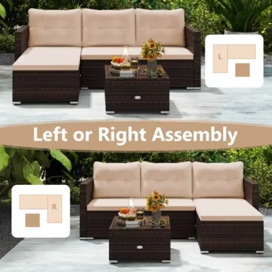 Costway 4 Seats Outdoor Wicker Furniture Set with Tempered Glass Coffee Table & Soft Cushions image {8}