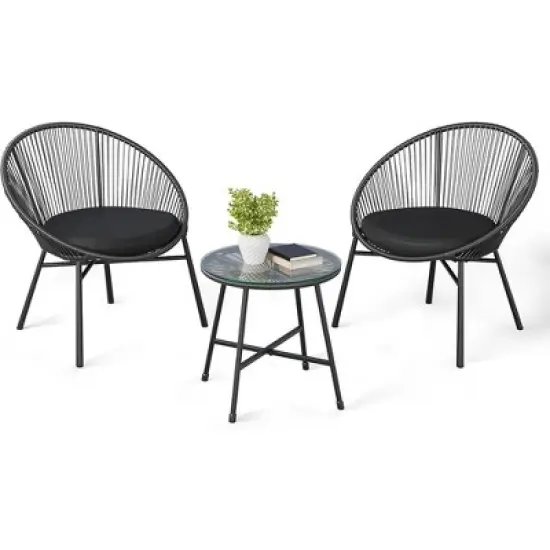 3 Pieces Outdoor Acapulco Chair Patio Bistro Set with Glass Top Table, Modern Patio Conversation Chairs Set of 2 for Balcony, Garden, Backyard image {8}