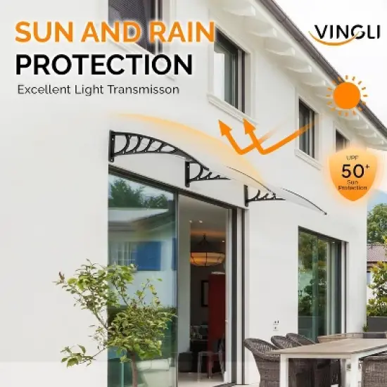 VINGLI Window Awning Door Canopy Exterior, 40" x 80" Awnings (Clear Board & Black Bracket) image {4}