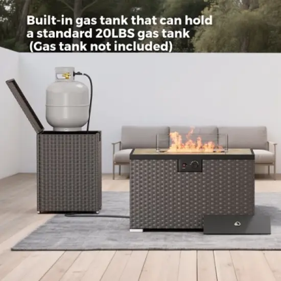 Evita 31.5" Rectangle Outdoor Fire Pit Table with 40,000 BTU Output with Windshield, Glass Stones, Waterproof Cover image {3}