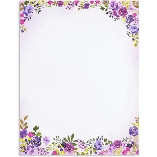 Pipilo Press 48 Pack Purple Watercolor Floral Stationery Paper and Envelopes Set, 8.5" x 11" image {2}