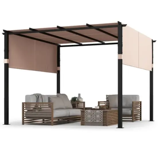 Tangkula 10 x 10 ft Flat Top Pergola w/ Retractable Canopy Outdoor Grill Gazebo image {9}