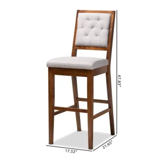 2pc Gideon Fabric Upholstered and Wood Barstool Set Gray/Walnut Brown - Baxton Studio image {8}