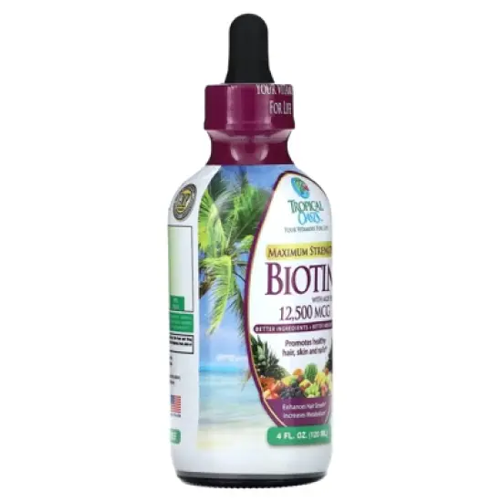 Tropical Oasis Biotin, Maximum Strength, with Aloe Vera, 12,500 mcg, 4 fl oz (120 ml) image {3}