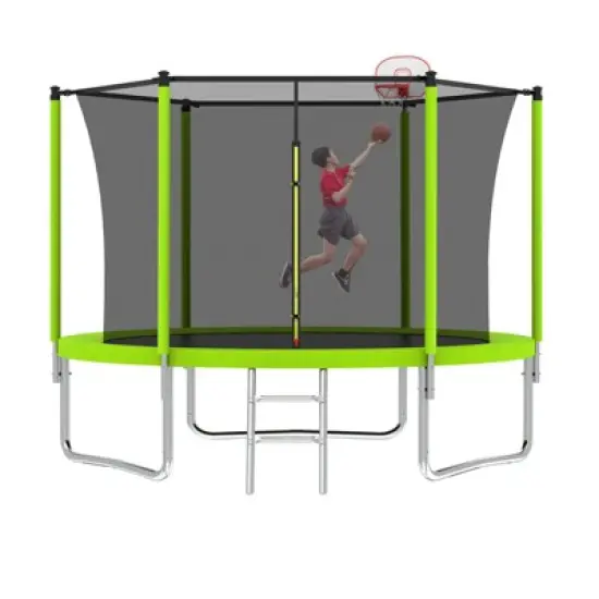 Aukfa Trampoline with Safety Enclosure Net, Outdoor Trampoline Set with Ladder for Backyard Fun for Adults/Kids image {4}