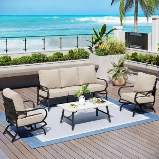Captiva Designs 4 PCS Metal Patio Furniture Conversation Set with Rocking Armchairs for Garden Porch Backyard image {8}