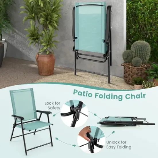 Costway Patio Folding Sling Back Chair Portable Armrests Metal Outdoor Dining Green image {4}