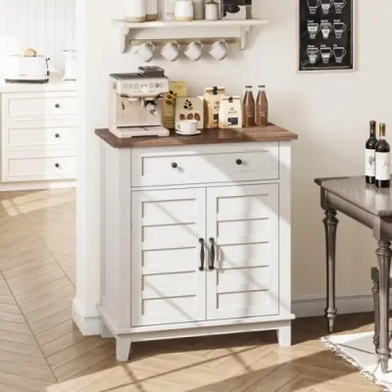 Rustic Adjustable 31.5" Storage Cabinet, Waterproof 3-Tier Organizer with Slatted Doors and Drawers for Home, Kitchen, Dining Room, Entryway image {7}