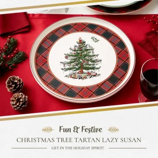 Spode Christmas Tree Lazy Susan - Tartan Plaid, Non Skid 360 Degree Rotation, Holiday Space Saver for Kitchen, Cabinet, Pantry image {1}