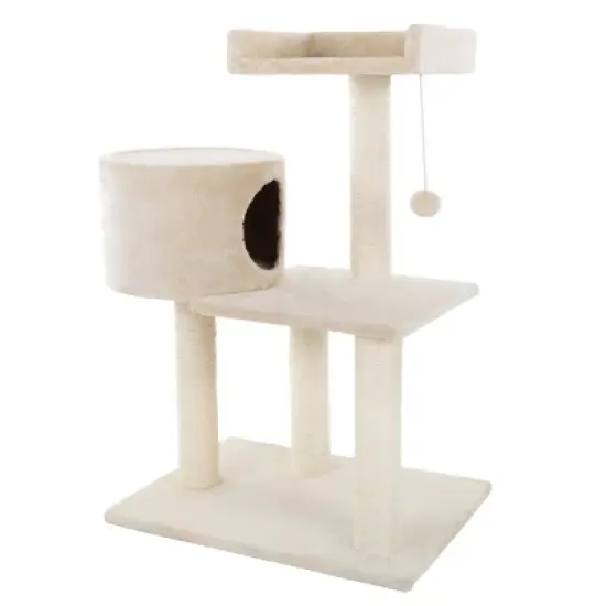 3-Tier Cat Tower - 2 Napping Perches, Cat Condo, 4 Sisal Rope Scratching Posts, Hanging Toy &ndash; Cat Tree for Indoor Cats and by PETMAKER (Beige) image {6}