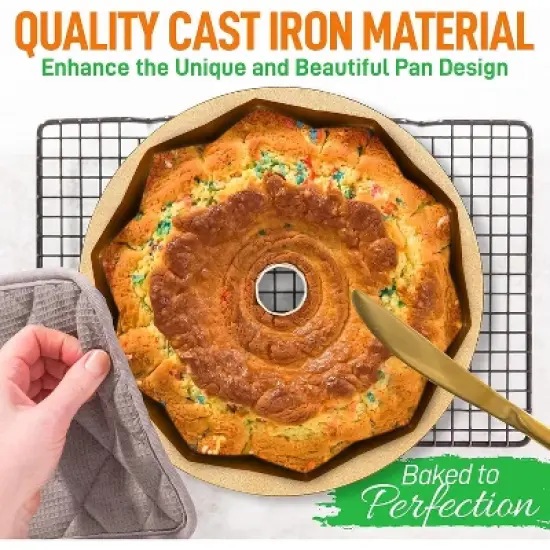NutriChef Extra Thick Cast Aluminum Pandora Fluted Cake Pan &ndash; Non-Stick Coating, Oven Safe image {3}