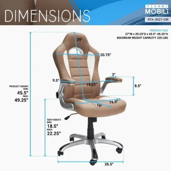 Okak Ergonomic Gaming Chair, Executive Office Chair with Flip-Up Arms and Universal Wheels, Comfy Chair for Gaming Room, Study, Brown image {6}