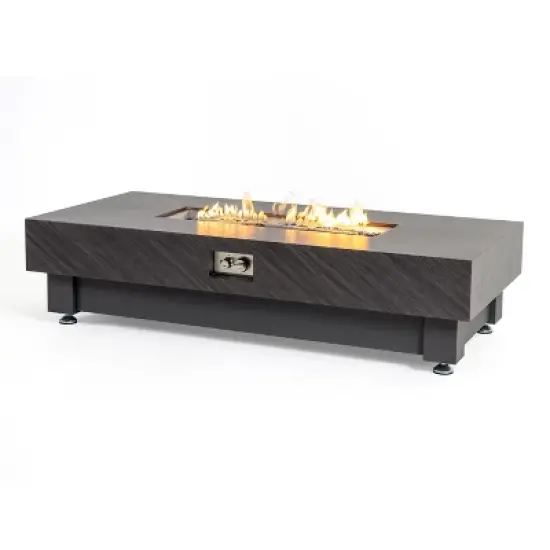 60-Inch Outdoor Gas Fire Pit Table, Modern Stone Design with Rain Cover image {7}