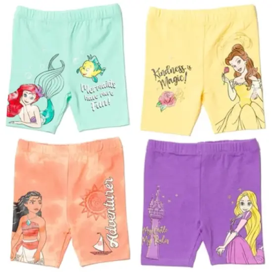 Disney Princess Ariel Belle Rapunzel Moana Girls 4 Pack Bike Shorts Toddler to Big Kid image {7}