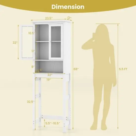 Costway Over The Toilet Storage Cabinet 2-Doors Bathroom Organizer with  Adjustable Shelf image {2}