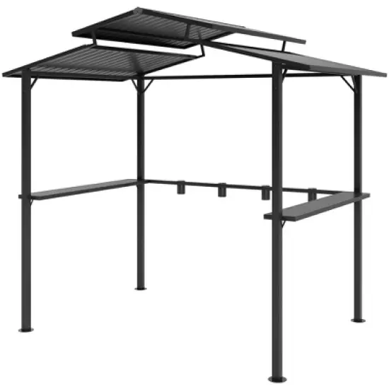 Outsunny 8' x 5' Hardtop Grill Gazebo, Outdoor BBQ Gazebo with Double Metal Roof, 2 Side Shelves and 4 Cup Holders for Patio Backyard Lawn Deck image {3}