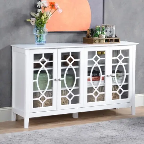 HOMCOM Modern Sideboard with Storage, Console Table, Buffet Cabinet with Glass Doors for Living Room, White image {2}