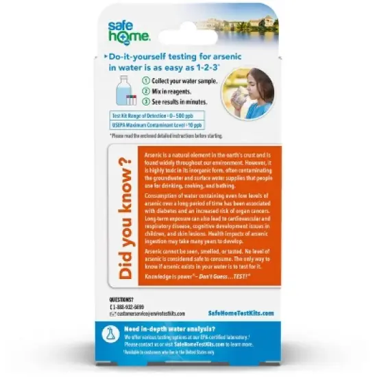 Safe Home Arsenic in Drinking Water Household Test Kit: EPA Standards, No Warranty, Kitchen Water Testing image {1}
