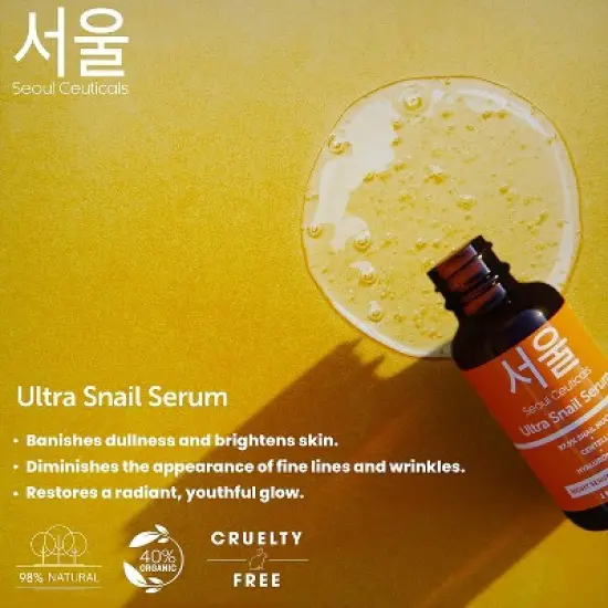 Seoul Ceuticals Korean Skin Care Snail Mucin Serum - Korean Beauty Skincare Night Serum Hyaluronic Acid for Face - Contains 97.5% K Beauty Snail, 1oz image {2}