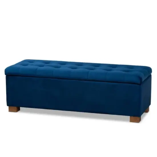 Roanoke Velvet Upholstered Grid Tufted Storage Ottoman Bench - Baxton Studio image {12}