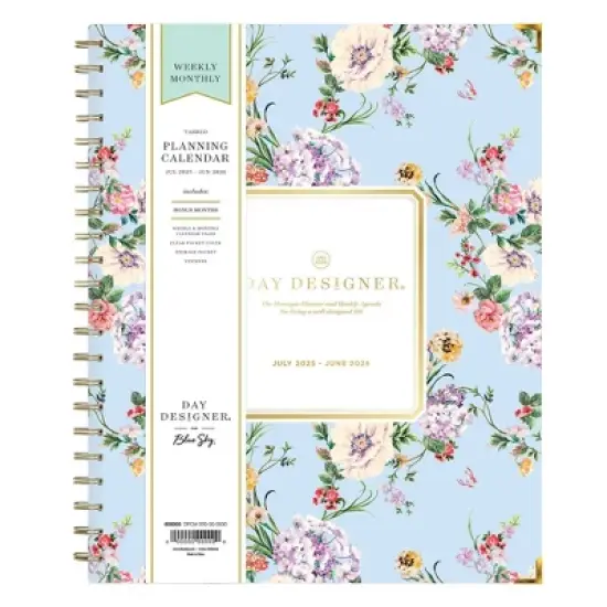 Day Designer 8.5"x11" 2025-2026 Weekly/Monthly Wirebound Planner Hardcover Springtime Blue image {2}