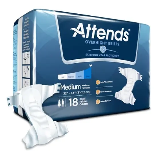 Attends Overnight Extended Wear Brief, Heavy Absorbency, White, Medium (32" - 44"), 18 Count image {4}