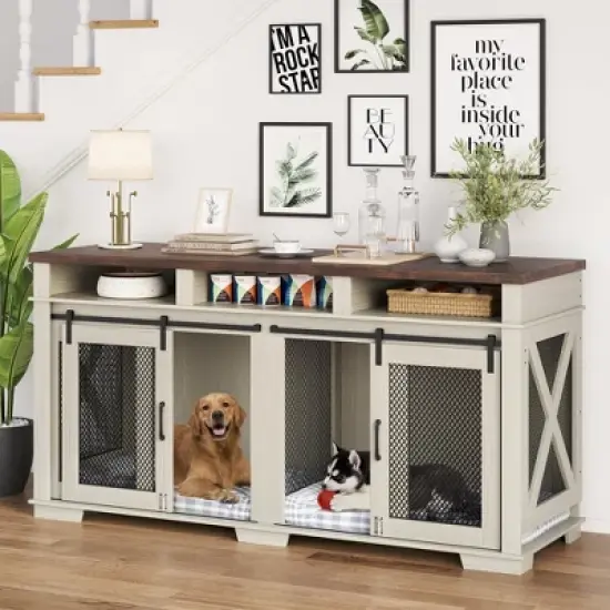 71" Dog Crate Furniture for 2 Dogs, Dog Kennel with 3 Storage Drawers & Removable Divider image {8}
