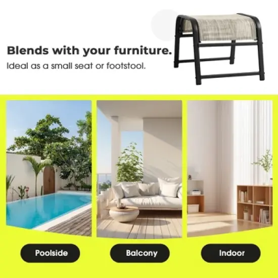 Hyleory 2-Pack Outdoor Teslin Fabric Footstools with Iron Frame - Waterproof Stackable Ottoman Set for Patio Garden and Poolside image {7}